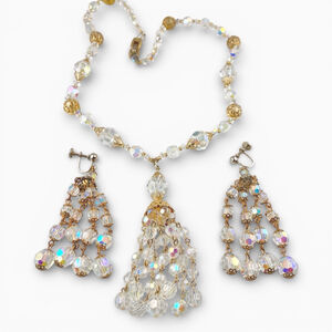 Vintage Sherman crystal bead tassel necklace